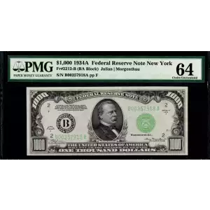 $1,000 1934-A.  High Denomination Notes 2212-B
