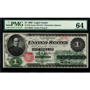 $1 1862 Legal Tender Fr. 16a SALMON P. CHASE - VERY RARE PMG Ch Unc 64