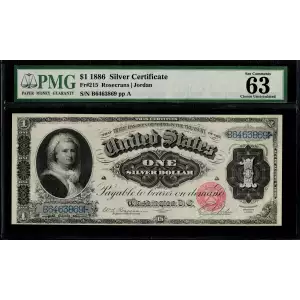 $1 1886 Small Red, plain Silver Certificates 215