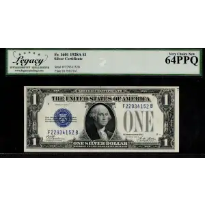 $1 1928-A blue seal. Small Silver Certificates 1601