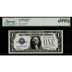 $1 1928-A blue seal. Small Silver Certificates 1601