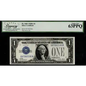 $1 1928-A blue seal. Small Silver Certificates 1601