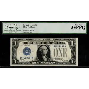 $1 1928-A blue seal. Small Silver Certificates 1601