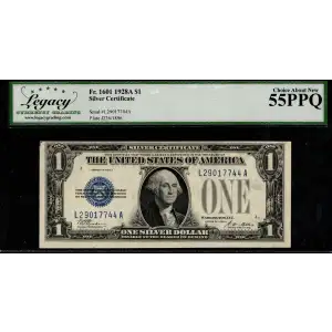 $1 1928-A blue seal. Small Silver Certificates 1601 (2)