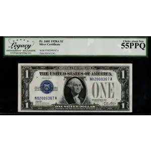 $1 1928-A blue seal. Small Silver Certificates 1601 (2)