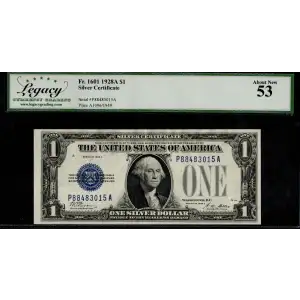 $1 1928-A blue seal. Small Silver Certificates 1601