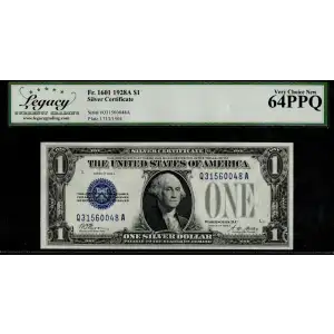 $1 1928-A blue seal. Small Silver Certificates 1601 (2)