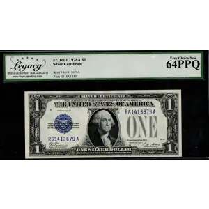 $1 1928-A blue seal. Small Silver Certificates 1601