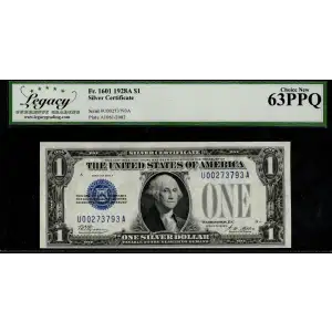 $1 1928-A blue seal. Small Silver Certificates 1601