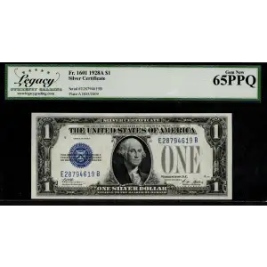 $1 1928-A blue seal. Small Silver Certificates 1601