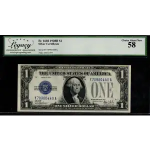 $1 1928-B blue seal. Small Silver Certificates 1602