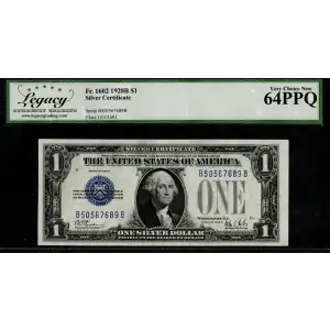 $1 1928-B blue seal. Small Silver Certificates 1602 (2)