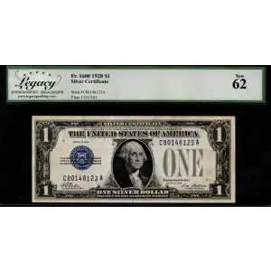 $1 1928 Blue seal Small Silver Certificates 1600