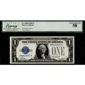$1 1928 Blue seal Small Silver Certificates 1600