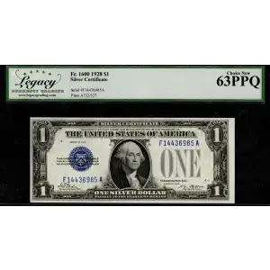 $1 1928 Blue seal Small Silver Certificates 1600