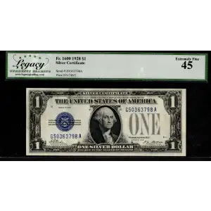 $1 1928 Blue seal Small Silver Certificates 1600