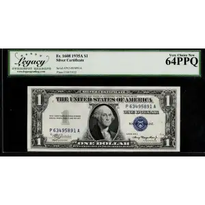 $1 1935-A blue seal. Small Silver Certificates 1608