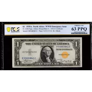 $1 1935-A yellow seal Emergency Notes Issued During WW2 2306
