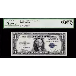 $1 1935-C blue seal. Small Silver Certificates 1612*