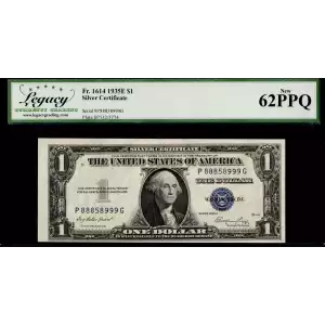 $1 1935-E blue seal. Small Silver Certificates 1614