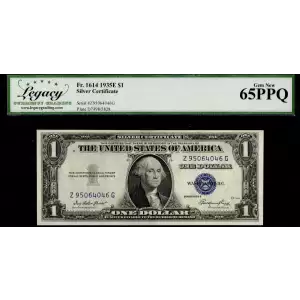 $1 1935-E blue seal. Small Silver Certificates 1614