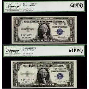 $1 1935-E blue seal. Small Silver Certificates 1614
