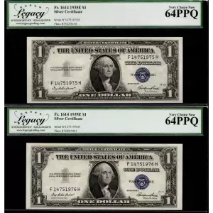 $1 1935-E blue seal. Small Silver Certificates 1614