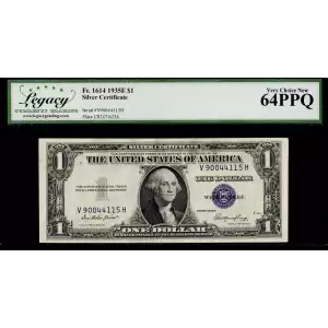 $1 1935-E blue seal. Small Silver Certificates 1614 (2)