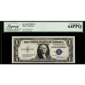 $1 1935-F blue seal. Small Silver Certificates 1615 (2)