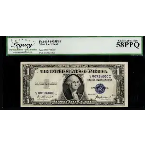 $1 1935-F blue seal. Small Silver Certificates 1615