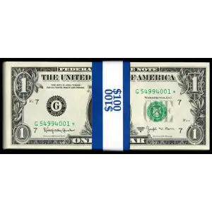 $1 1963-B. Green seal. Small Size $1 Federal Reserve Notes 1902-G*