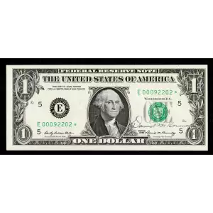 $1 1969 Green seal. Small Size $1 Federal Reserve Notes 1903-E*