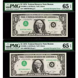 $1 1974 Green seal. Small Size $1 Federal Reserve Notes 1908-A