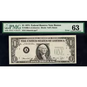 $1 1974 Green seal. Small Size $1 Federal Reserve Notes 1908-A