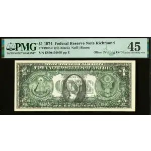 $1 1974 Green seal. Small Size $1 Federal Reserve Notes 1908-E