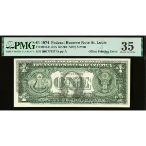 $1 1974 Green seal. Small Size $1 Federal Reserve Notes 1908-H