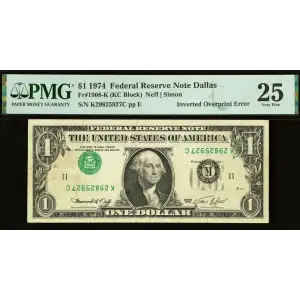 $1 1974 Green seal. Small Size $1 Federal Reserve Notes 1908-K