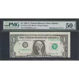 $1 1981-A. Green seal. Small Size $1 Federal Reserve Notes 1912-F