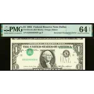 $1 1985 Green seal. Small Size $1 Federal Reserve Notes Dallas 1913-K