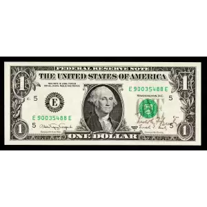 $1 1988-A. Green seal. Small Size $1 Federal Reserve Notes 1915-E