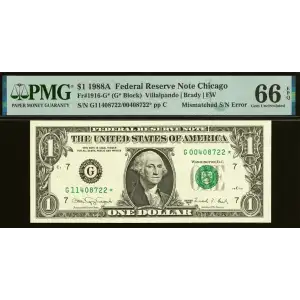 $1 1988-A. Green seal. Small Size $1 Federal Reserve Notes 1916-G*