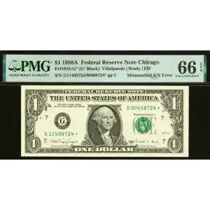 $1 1988-A. Green seal. Small Size $1 Federal Reserve Notes 1916-G*