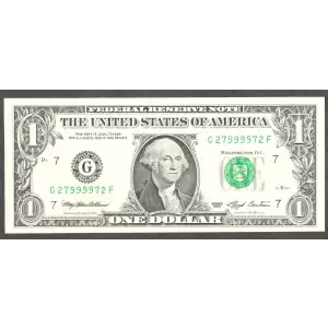 $1 1993 Green seal. Small Size $1 Federal Reserve Notes 1919-G