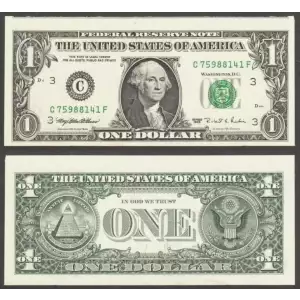 $1 1995 Green seal. Small Size $1 Federal Reserve Notes 1921-C