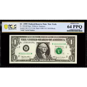 $1 1999 Green seal. Small Size $1 Federal Reserve Notes 1924-B (2)