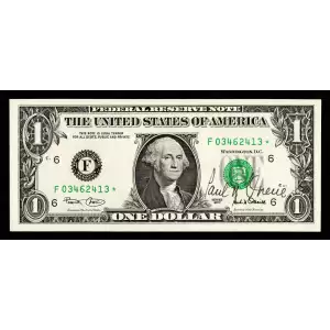 $1 2001 Green seal. Small Size $1 Federal Reserve Notes 1926-F*