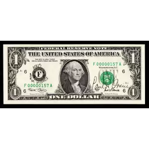 $1 2001 Green seal. Small Size $1 Federal Reserve Notes 1926-F