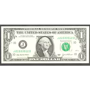 $1 2003-A. Green seal. Small Size $1 Federal Reserve Notes 1931-J