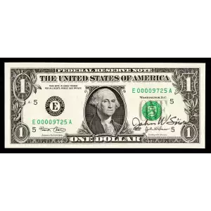 $1 2003 Green seal. Small Size $1 Federal Reserve Notes 1928-E