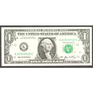 $1 2006 Green seal. Small Size $1 Federal Reserve Notes 1933-K
